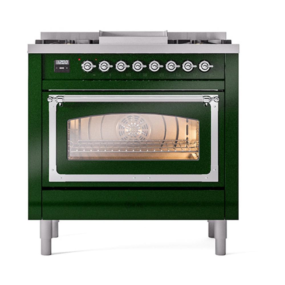 Ilve UN36FNMPEGCLP Ilve Un36Fnmpegclp Nostalgie Ii Noblesse 36" Dual Fuel Range (Liquid Propane, Triple Glass Door, Emerald Green, Chrome)
