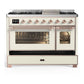 Ilve UM48FNR3AWP Ilve Um48Fnr3Awp Majestic Iii 48 Inch Dual Fuel Range With 8 Burners And Griddle, Dual Function Burner Up To 25,000 Btu (Natural Gas, Triple Glass Door, Antique White, Copper)