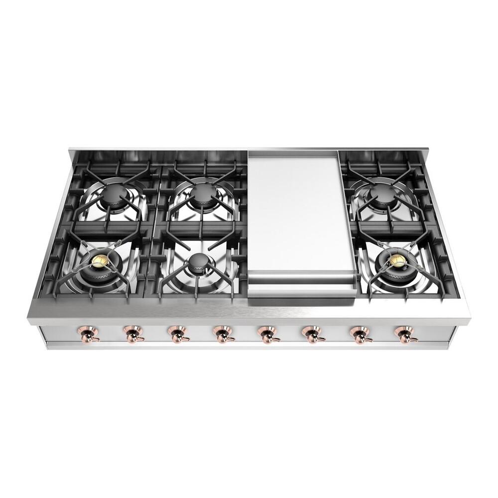 Ilve UHCP48FNSSP Ilve Uhcp48Fnssp Nostalgie Ii 48 Inch Built-In Gas Rangetop With Griddle, In Stainless Steel (Natural Gas, Copper)