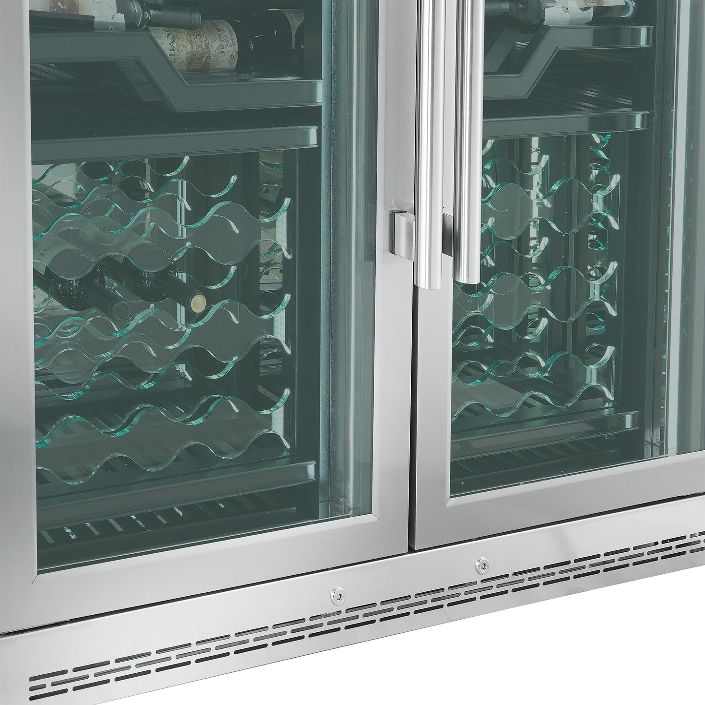 Forno FWCDR661048S Forno Abruzzo 48-Inch Dual Zones Wine Cellar, 102 Bottles, 24 Cu. Ft., Green Acrylic Holders & Black Shelves