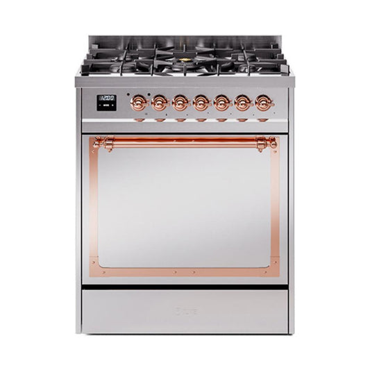 Ilve UN30QNMPSSP Ilve Un30Qnmpssp Nostalgie Ii Noblesse 30" Dual Fuel Range (Natural Gas, Solid Door, Stainless Steel, Copper)