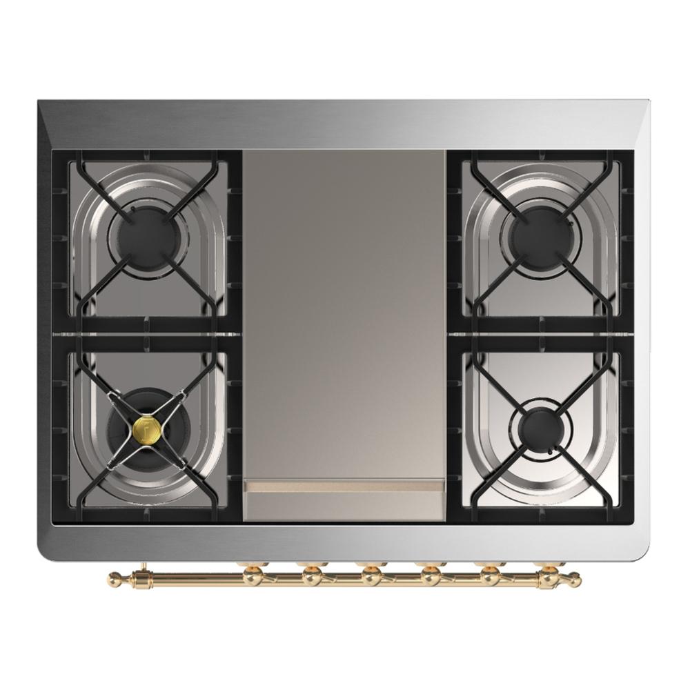 Ilve UM36FNR3BUGLP Ilve Um36Fnr3Buglp Majestic Iii 36 Inch Dual Fuel Range With 6 Black Brass Burners And Griddle, Dual Function Burner Up To 25,000 Btu (Triple Glass Door, Burgundy, Brass, Liquid Propane)