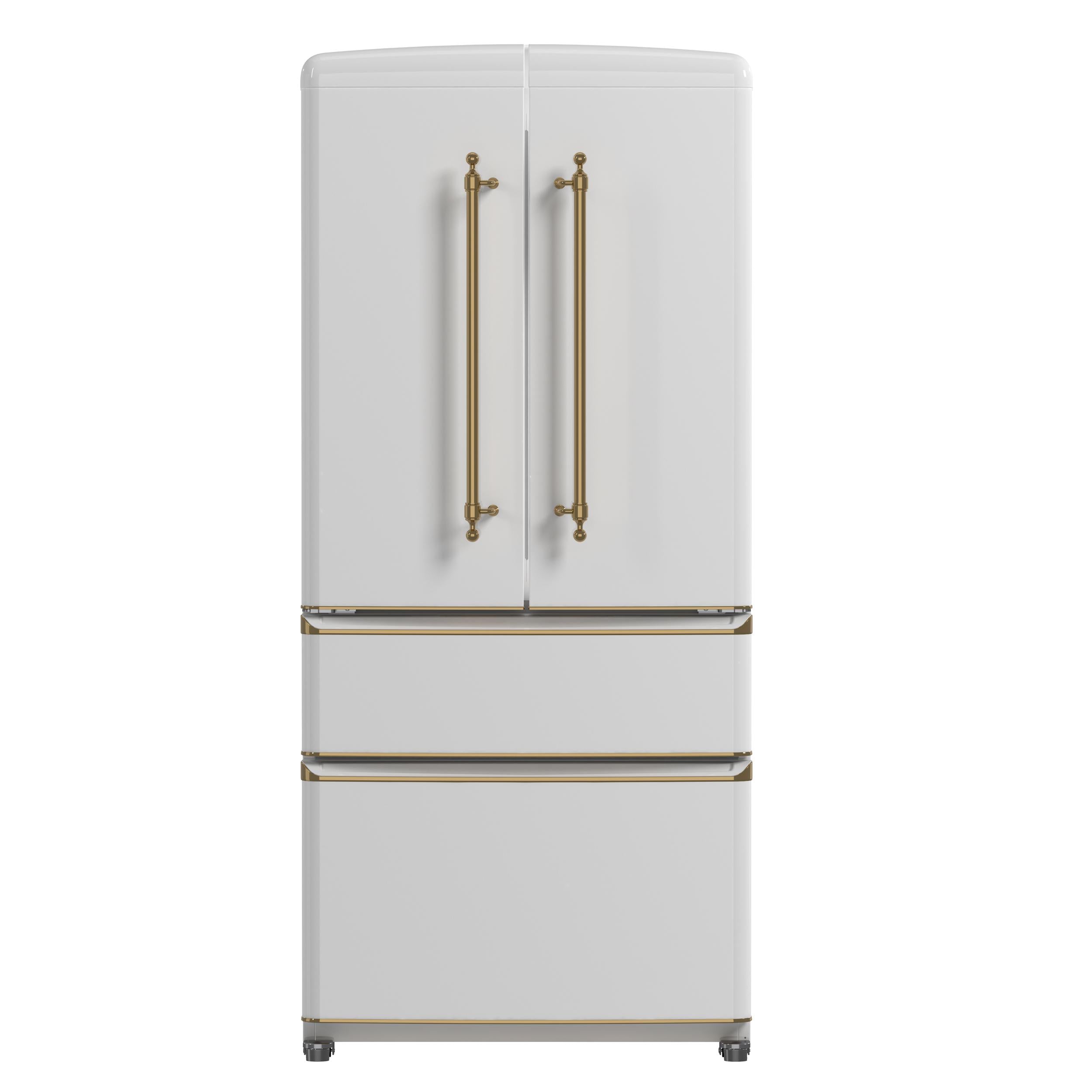Forno FFFFD179133WHT Forno Luigi 33-Inch French Door Refrigerator, 18 Cu.Ft, White Finish, Antique Brass Handles, Energy Star Certified