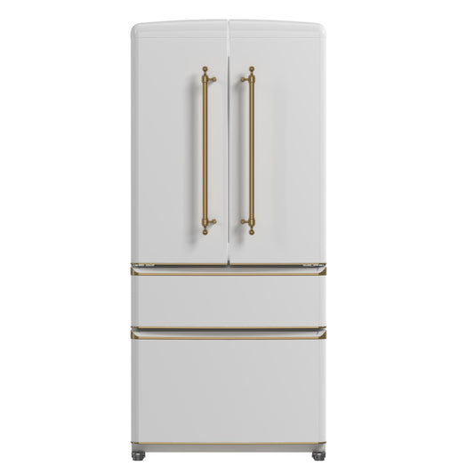 Forno FFFFD179133WHT Forno Luigi 33-Inch French Door Refrigerator, 18 Cu.Ft, White Finish, Antique Brass Handles, Energy Star Certified