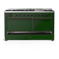 Ilve UM60FQNR3EGB Ilve Um60Fqnr3Egb Majestic Iii 60 Inch Dual Fuel Range With 9 Burners And Griddle, Dual Function Burner Up To 25,000 Btu (Natural Gas, Solid Door, Emerald Green, Burnished)