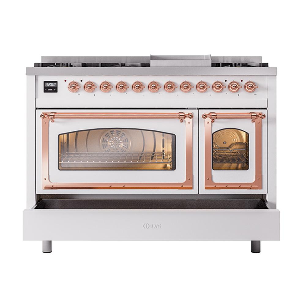 Ilve UN48FNMPRAP Ilve Un48Fnmprap Nostalgie Ii Noblesse 48" Dual Fuel Range (8 Sealed Burners + Griddle, Natural Gas, Triple Glass Door, Ral, Copper)