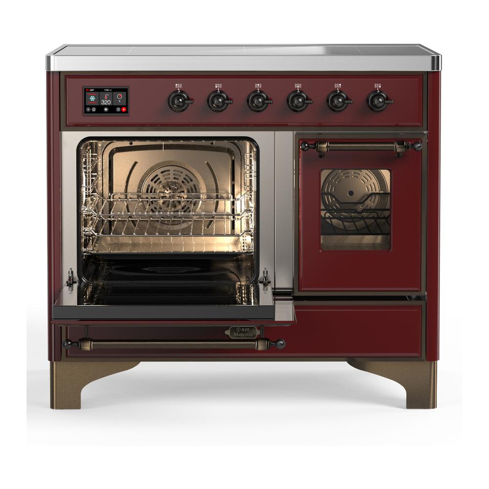 Ilve UMDIB40NR3BUB Ilve Umdib40Nr3Bub Majestic Iii 40 Inch Induction Range With 6 Elements, 3.82 Cu. Ft. Total Oven Capacity (Triple Glass Door, Burgundy, Burnished)
