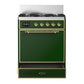 Ilve UM30QNR3EGG Ilve Um30Qnr3Egg Majestic Iii 30 Inch Dual Fuel Range With 5 Black Brass Burners, Dual Function Burner Up To 25,000 Btu (Natural Gas, Solid Door, Emerald Green, Brass)