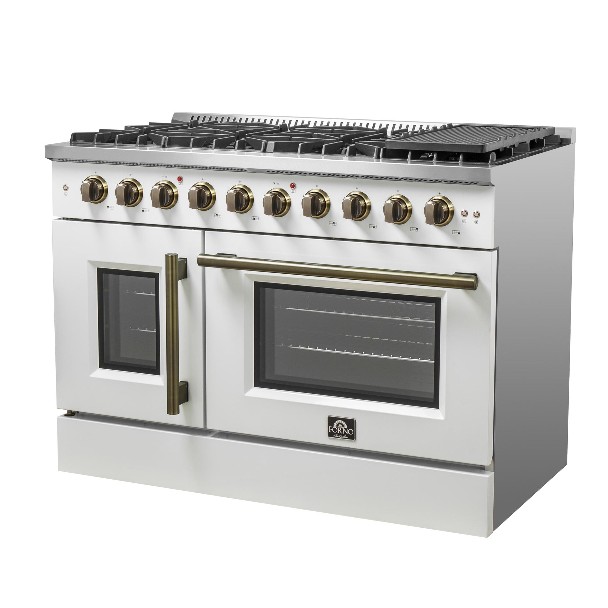 Forno FFSGS644448WHT Forno Galiano 48-Inch Freestanding French Door Gas Range, White & Antique Brass