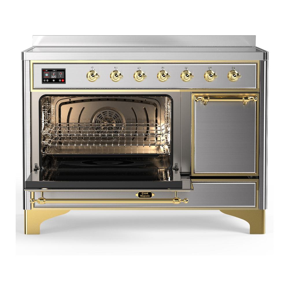 Ilve UMIB48QNR3SSG Ilve Umib48Qnr3Ssg Majestic Iii 48 Inch Induction Range With 6 Elements, 5.02 Cu. Ft. Total Oven Capacity (Solid Door, Stainless Steel, Brass)