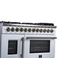 Forno FFSGS638748WHT Forno Capriasca 48 Inch Freestanding French Door Dual Fuel Range In White With Antique Brass Accessories, 8 Burners, True Convection Oven