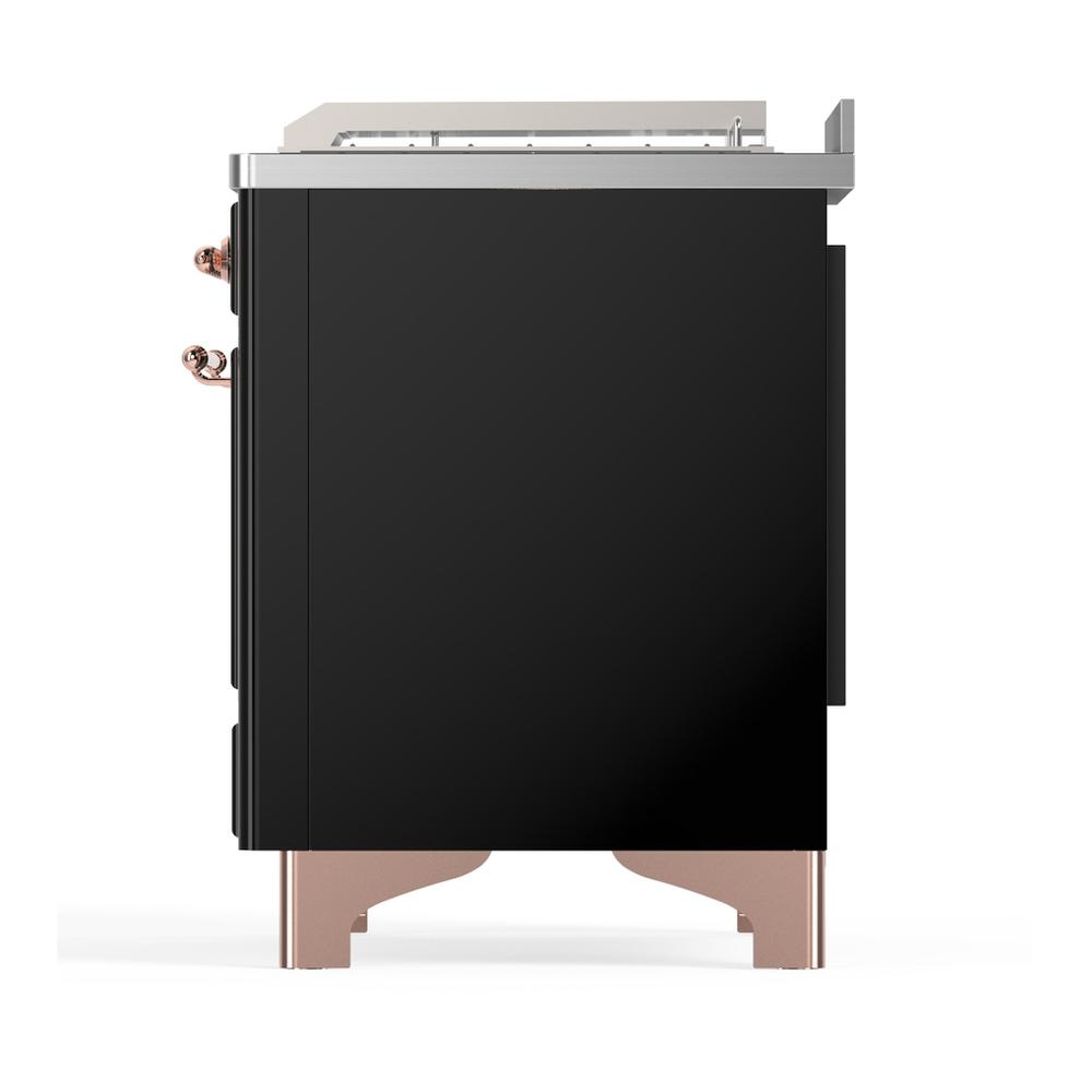 Ilve UM48FSNR3BKP Ilve Um48Fsnr3Bkp Majestic Iii 48 Inch Dual Fuel Range With 5 Black Brass Burners, Griddle And French Top, Dual Function Burner Up To 25,000 Btu (Natural Gas, Triple Glass Door, Glossy Black, Copper)