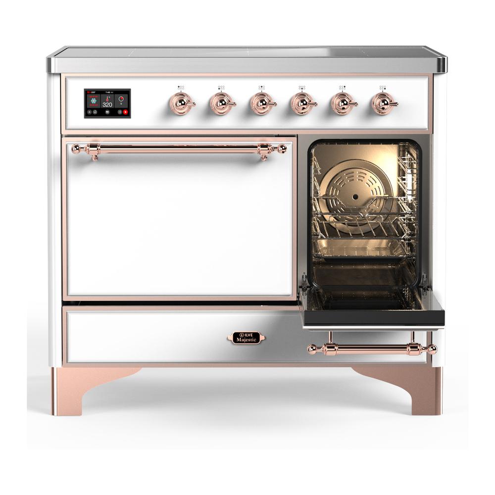 Ilve UMDIB40QNR3WHP Ilve Umdib40Qnr3Whp Majestic Iii 40 Inch Induction Range With 6 Elements, 3.82 Cu. Ft. Total Oven Capacity (Solid Door, White, Copper)