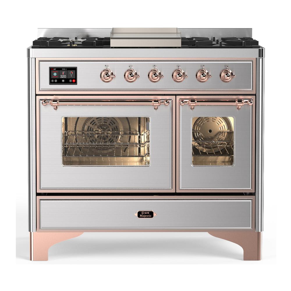 Ilve UMD40FNR3SSP Ilve Umd40Fnr3Ssp Majestic Iii 40 Inch Dual Fuel Range With 6 Burners And Griddle, Dual Function Burner Up To 25,000 Btu (Natural Gas, Triple Glass Door, Stainless Steel, Copper)