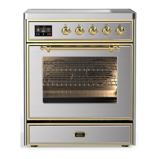 Ilve UMIB30NR3SSG Ilve Umib30Nr3Ssg Majestic Iii 30 Inch Induction Range With 4 Elements, 4 Cu. Ft. Oven Capacity (Triple Glass Door, Stainless Steel, Brass)