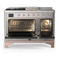 Ilve UM48FSNR3SSP Ilve Um48Fsnr3Ssp Majestic Iii 48 Inch Dual Fuel Range With 5 Black Brass Burners, Griddle And French Top, Dual Function Burner Up To 25,000 Btu (Natural Gas, Triple Glass Door, Stainless Steel, Copper)