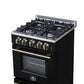 Forno FFSGS627224BLK Forno Breno 24 Inch Freestanding Gas Range In Black With Antique Brass, Compact Design