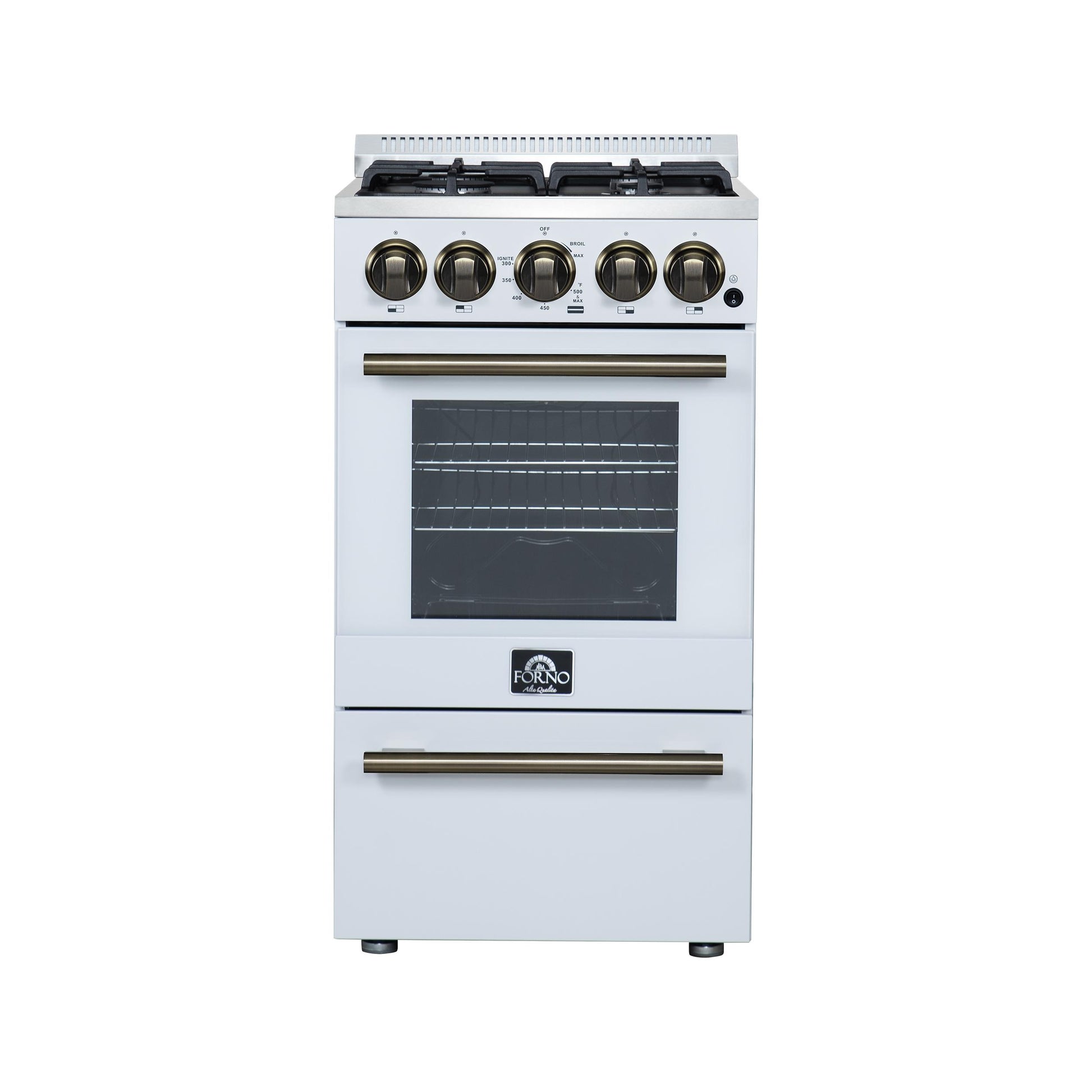Forno FFSGS626520WHT Forno Lamazze 20 Inch Freestanding Gas Range In White, Compact Design