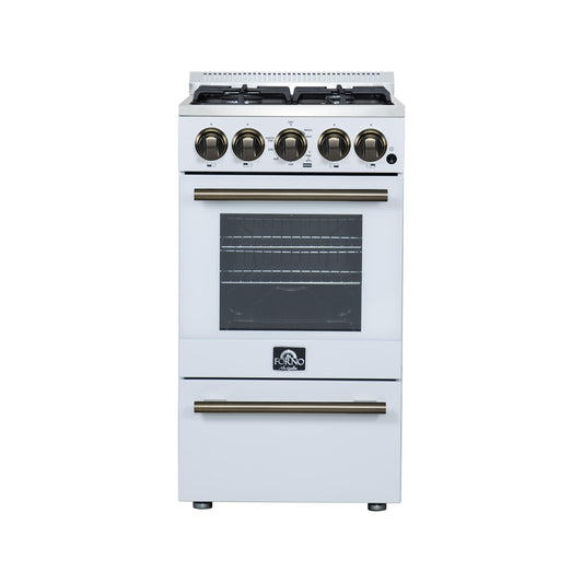 Forno FFSGS626520WHT Forno Lamazze 20 Inch Freestanding Gas Range In White, Compact Design