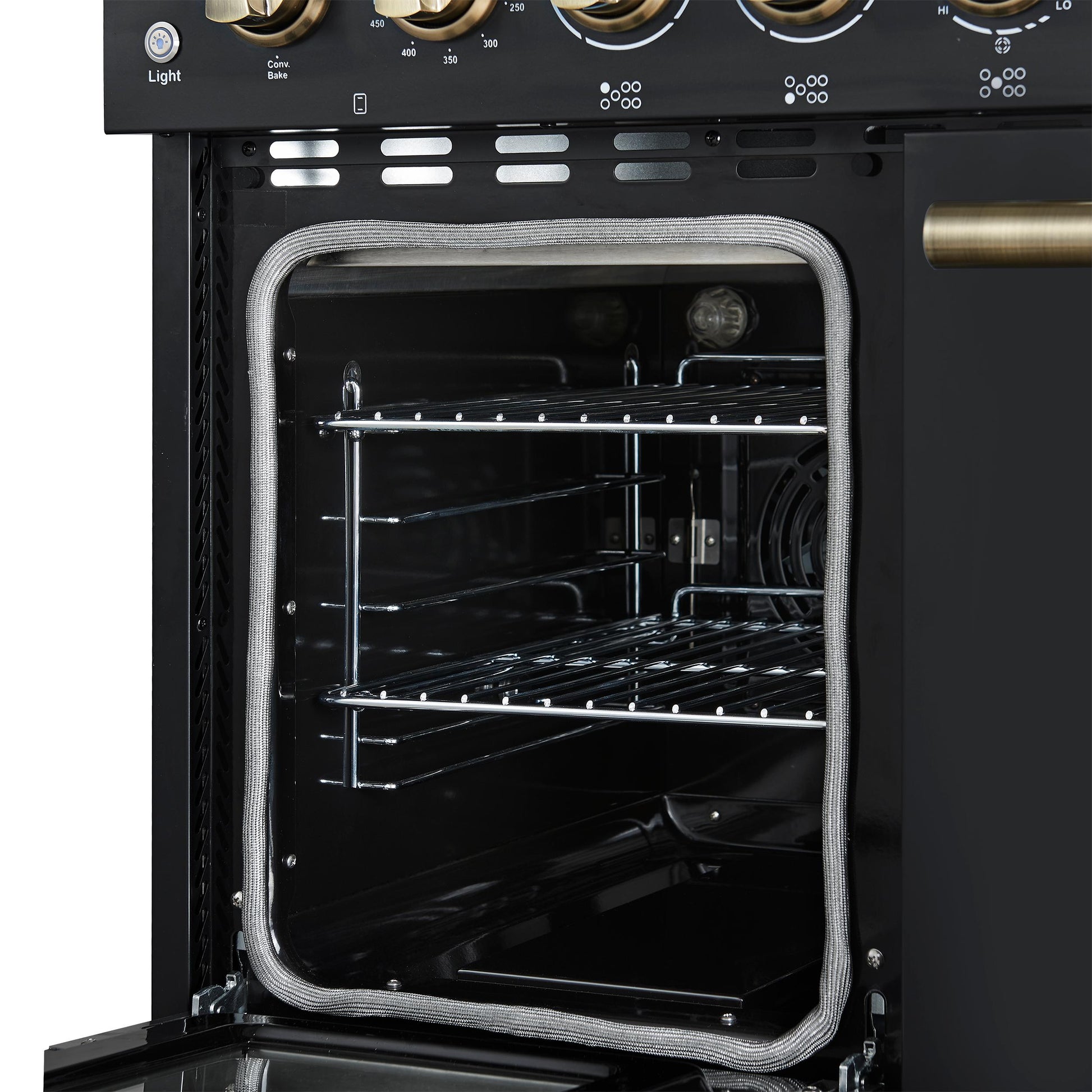 Forno FFSEL601148BLK Forno Paolo 48 Inch Freestanding Electric Range In Black With Antique Brass, 6.7 Cu.Ft, True Convection Oven, Energy Efficient