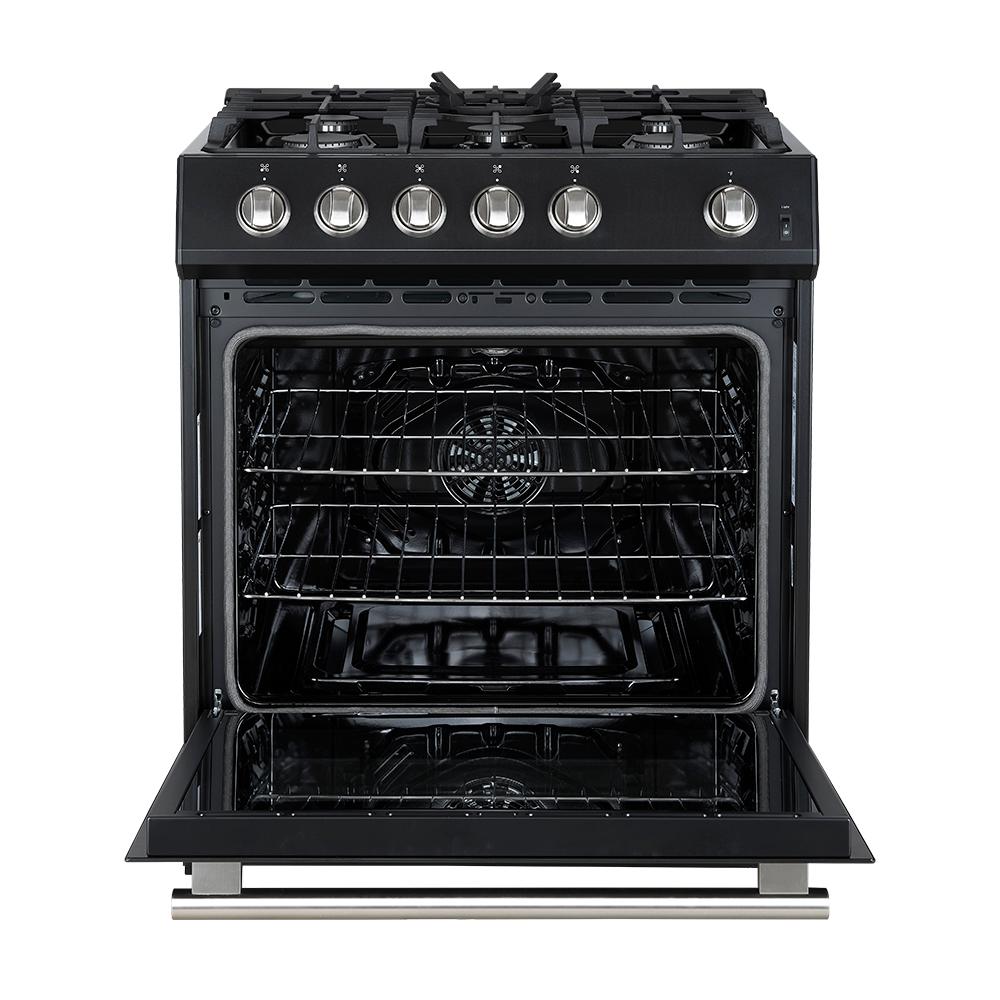 Forno FFSGS111630BLK Forno Leonardo Espresso 30-Inch Black Gas Range, 5 Burners, 39,500 Btu, 5 Cu.Ft Convection Oven