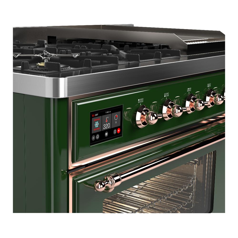 Ilve UM48FNR3EGPLP Ilve Um48Fnr3Egplp Majestic Iii 48 Inch Dual Fuel Range With 8 Burners And Griddle, Dual Function Burner Up To 25,000 Btu (Liquid Propane, Triple Glass Door, Emerald Green, Copper)