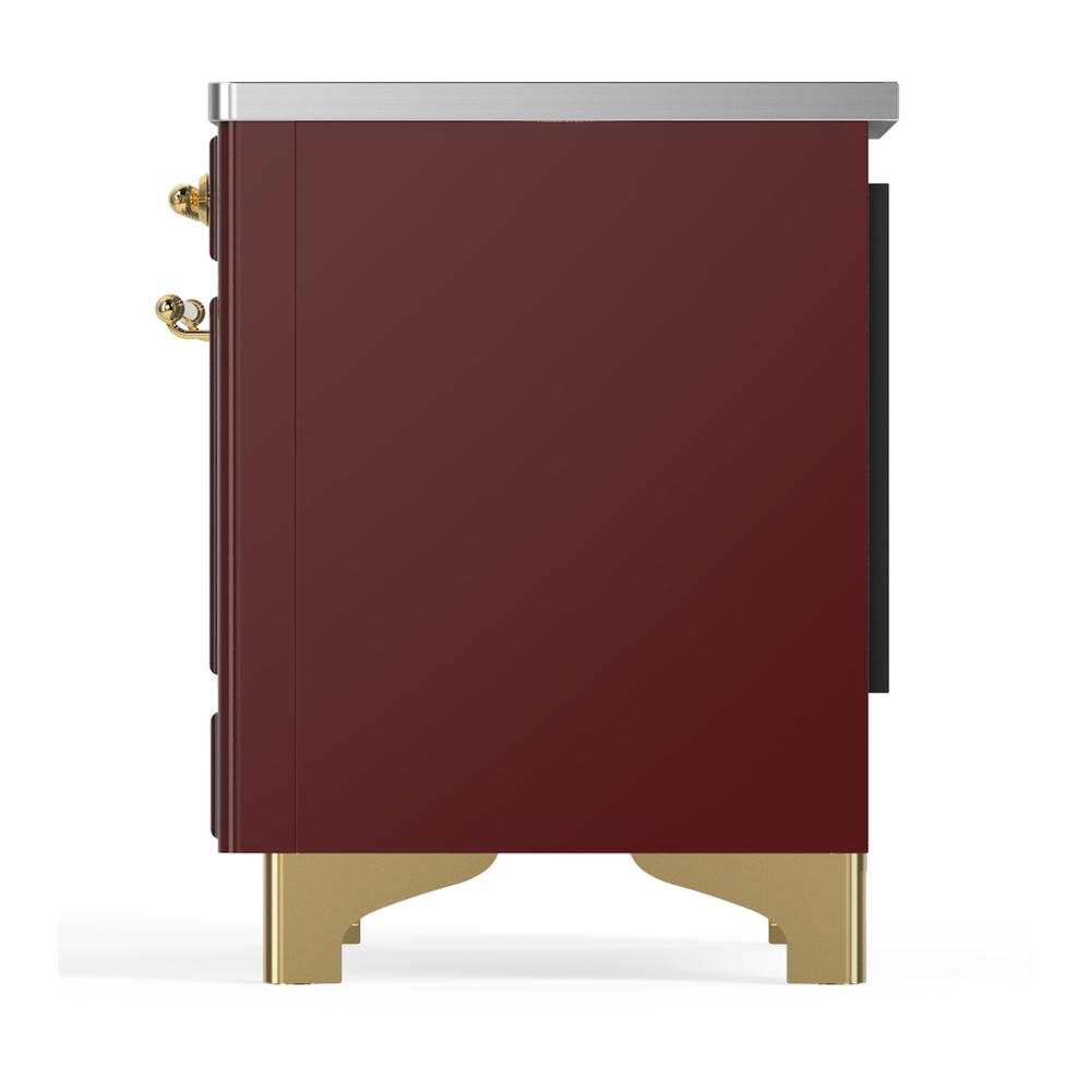 Ilve UMDIB40QNR3BUG Ilve Umdib40Qnr3Bug Majestic Iii 40 Inch Induction Range With 6 Elements, 3.82 Cu. Ft. Total Oven Capacity (Solid Door, Burgundy, Brass)