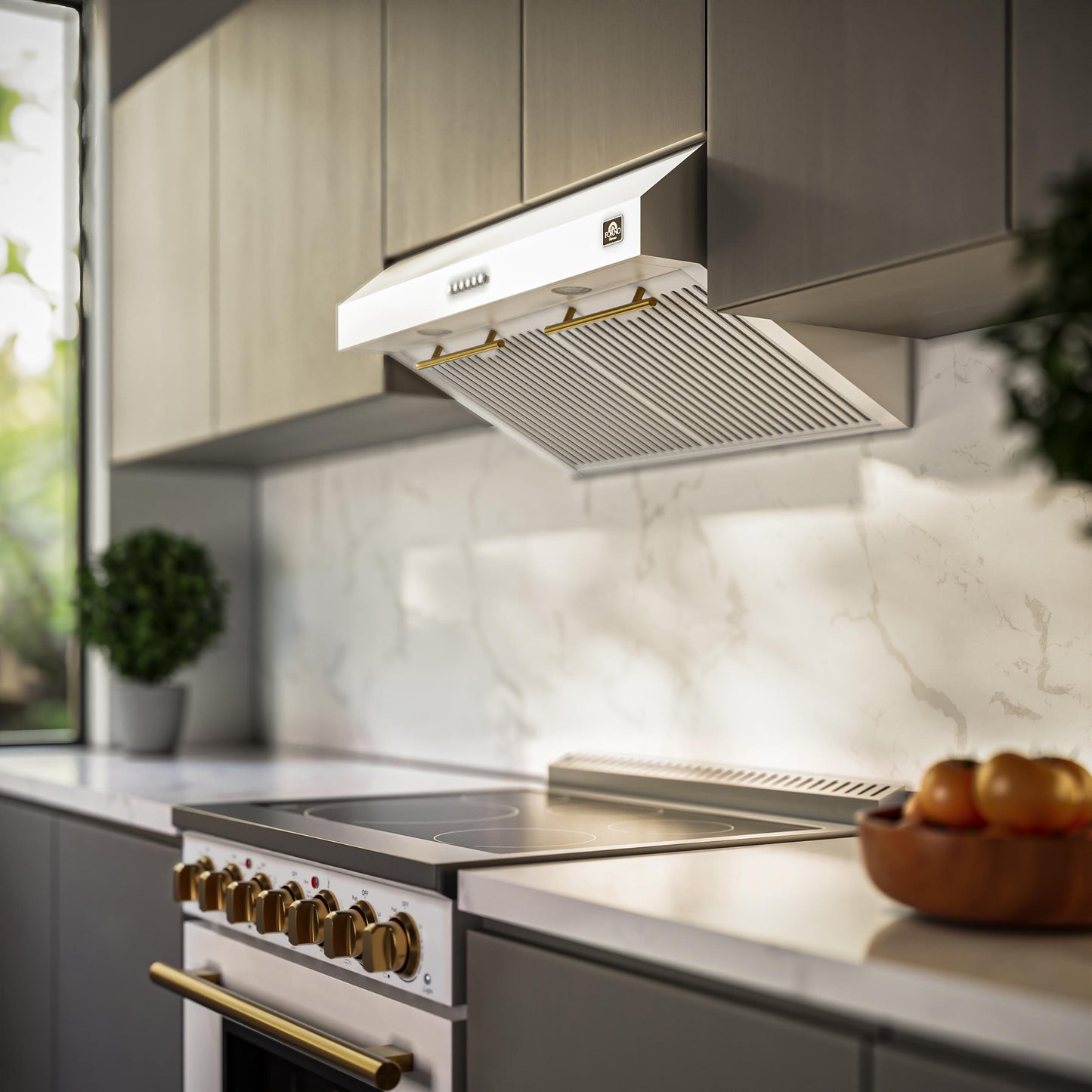 Forno FRHUC525530WHT Forno Bari Espresso 30-Inch Under Cabinet Range Hood, White, 600 Cfm, Led Lighting, Dishwasher-Safe Baffle Filters, 3-Speed Fan Control