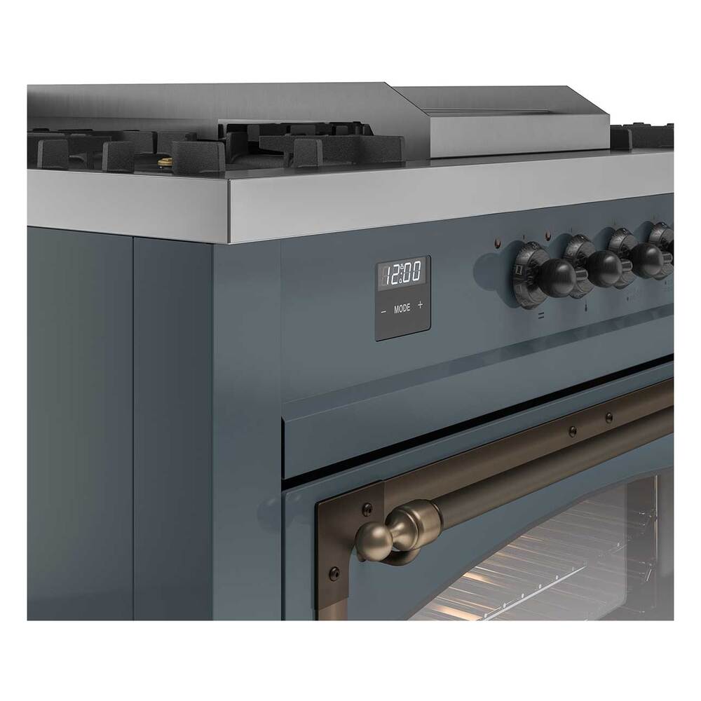 Ilve UN60FSNMPBGB Ilve Un60Fsnmpbgb Nostalgie Ii Noblesse 60" Dual Fuel Range (7 Sealed Burners + Griddle + French Top, Natural Gas, Triple Glass Door, Blue Grey, Burnished)