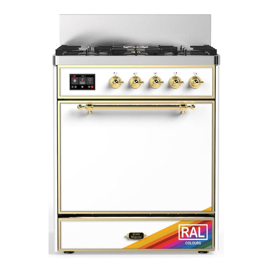 Ilve UM30QNR3RAGLP Ilve Um30Qnr3Raglp Majestic Iii 30 Inch Dual Fuel Range With 5 Black Brass Burners, Dual Function Burner Up To 25,000 Btu (Liquid Propane, Solid Door, Ral, Brass)