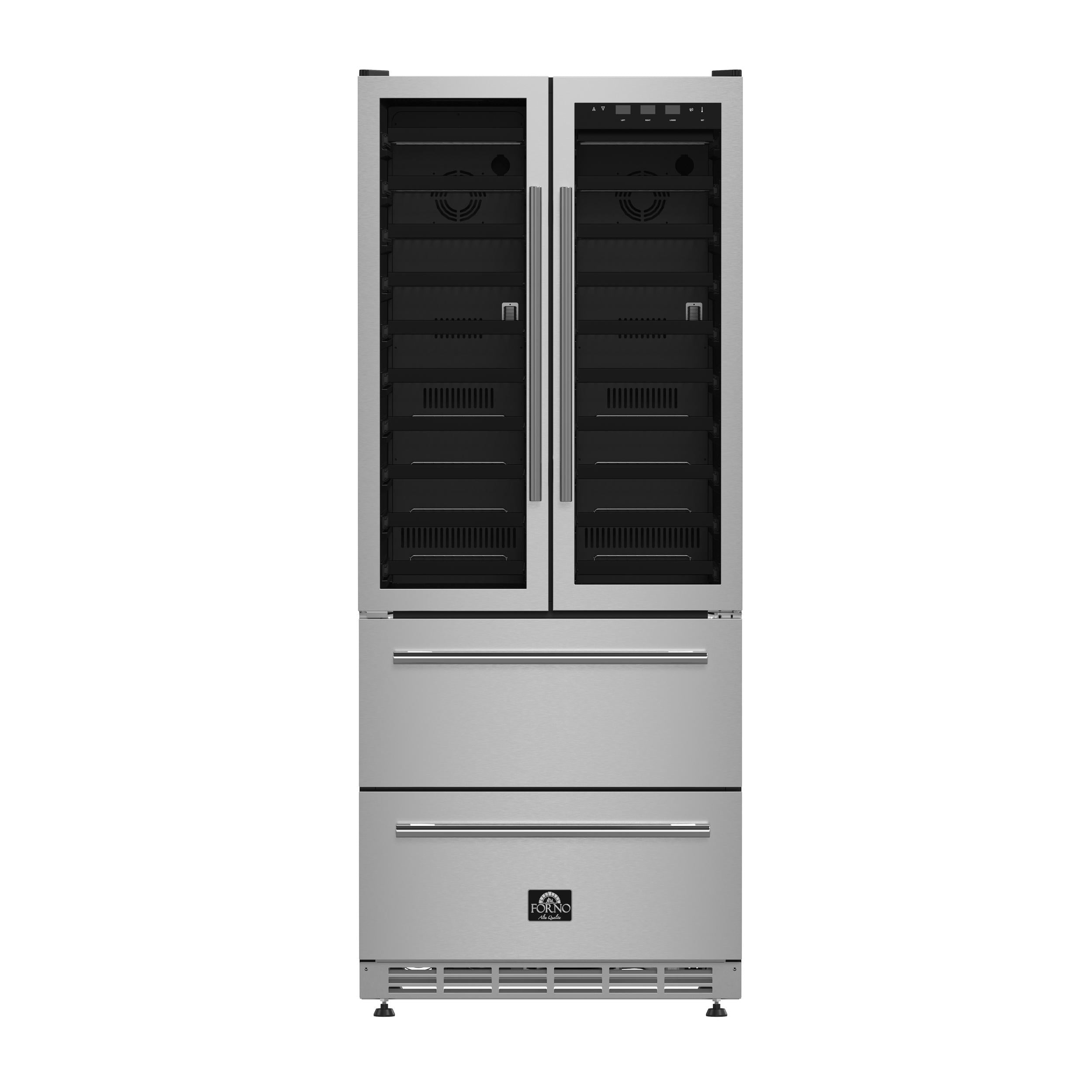 Forno FWCDR663532S Forno Campania 32-Inch Wine Cooler, Stainless Steel, Dual Wine Zones, Two Beverage Drawers, 17.7 Cu.Ft