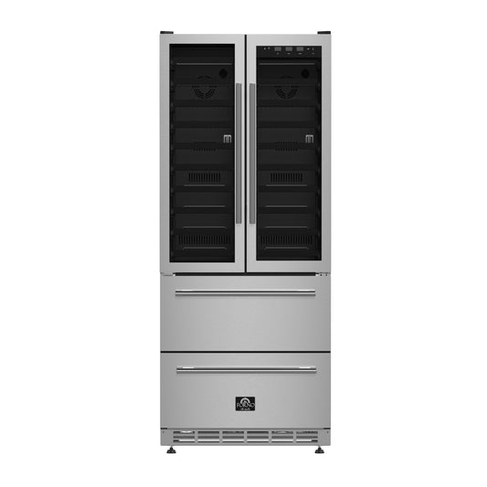 Forno FWCDR663532S Forno Campania 32-Inch Wine Cooler, Stainless Steel, Dual Wine Zones, Two Beverage Drawers, 17.7 Cu.Ft