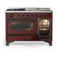 Ilve UM48FSNR3BUBLP Ilve Um48Fsnr3Bublp Majestic Iii 48 Inch Dual Fuel Range With 5 Black Brass Burners, Griddle And French Top, Dual Function Burner Up To 25,000 Btu (Liquid Propane, Triple Glass Door, Burgundy, Burnished)
