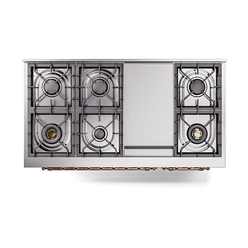 Ilve UN48FQNMPBKPLP Ilve Un48Fqnmpbkplp Nostalgie Ii Noblesse 48" Dual Fuel Range (8 Sealed Burners + Griddle, Liquid Propane, Solid Door, Glossy Black, Copper)