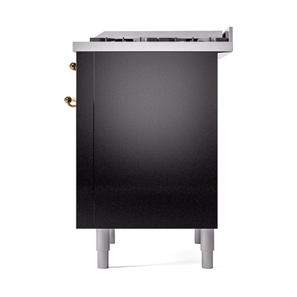 Ilve UN36FQNMPBKG Ilve Un36Fqnmpbkg Nostalgie Ii Noblesse 36" Dual Fuel Range (Natural Gas, Solid Door, Glossy Black, Brass)
