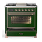 Ilve UM36FNR3EGPLP Ilve Um36Fnr3Egplp Majestic Iii 36 Inch Dual Fuel Range With 6 Black Brass Burners And Griddle, Dual Function Burner Up To 25,000 Btu (Triple Glass Door, Emerald Green, Copper, Liquid Propane)