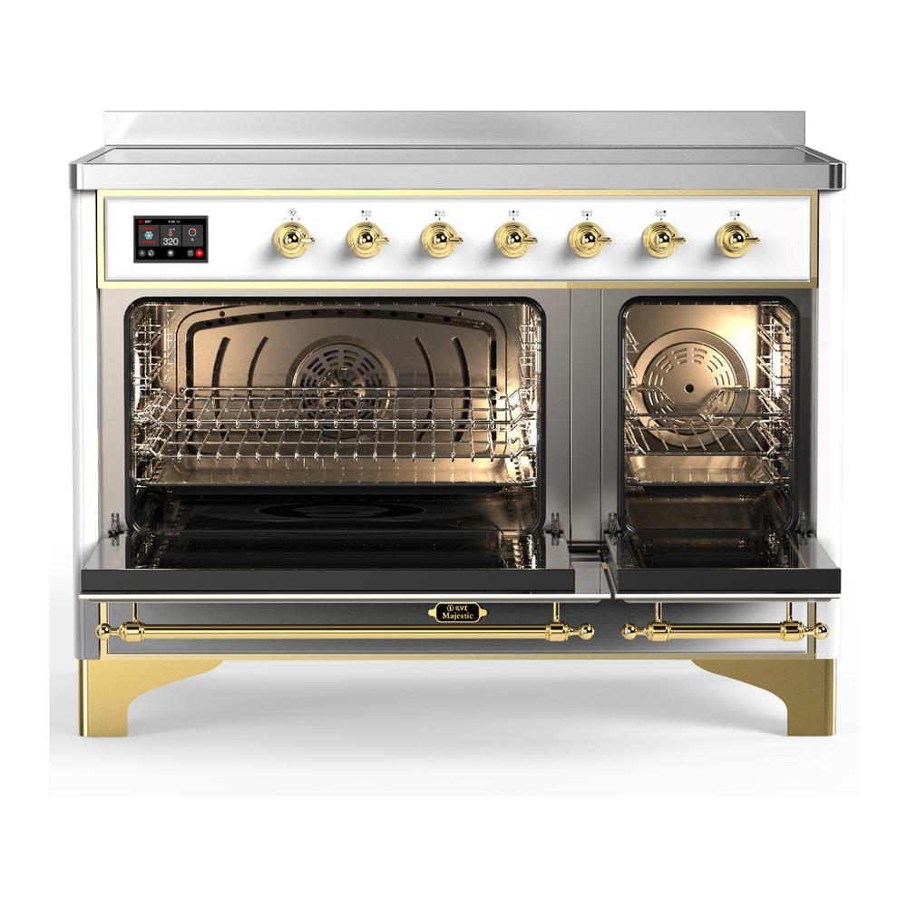 Ilve UMIB48NR3WHG Ilve Umib48Nr3Whg Majestic Iii 48 Inch Induction Range With 6 Elements, 5.02 Cu. Ft. Total Oven Capacity (Triple Glass Door, White, Brass)