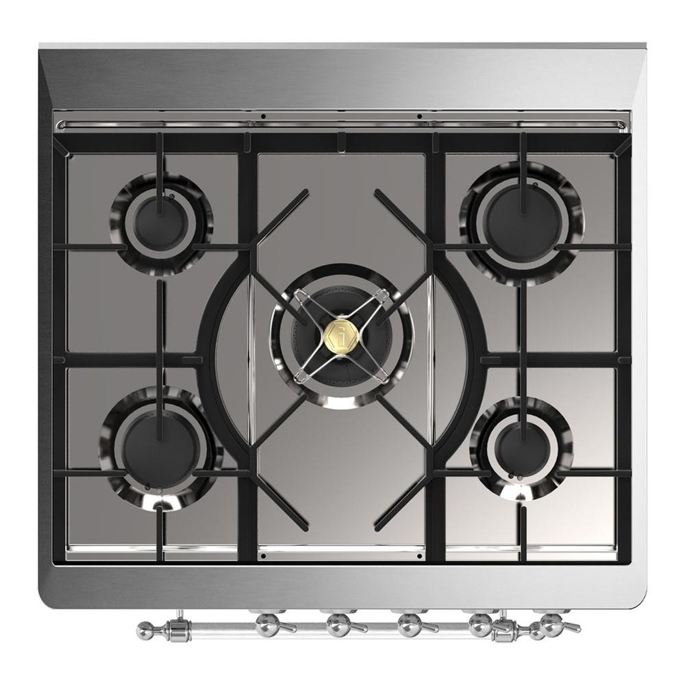 Ilve UM30QNR3WHC Ilve Um30Qnr3Whc Majestic Iii 30 Inch Dual Fuel Range With 5 Black Brass Burners, Dual Function Burner Up To 25,000 Btu (Natural Gas, Solid Door, White, Chrome)