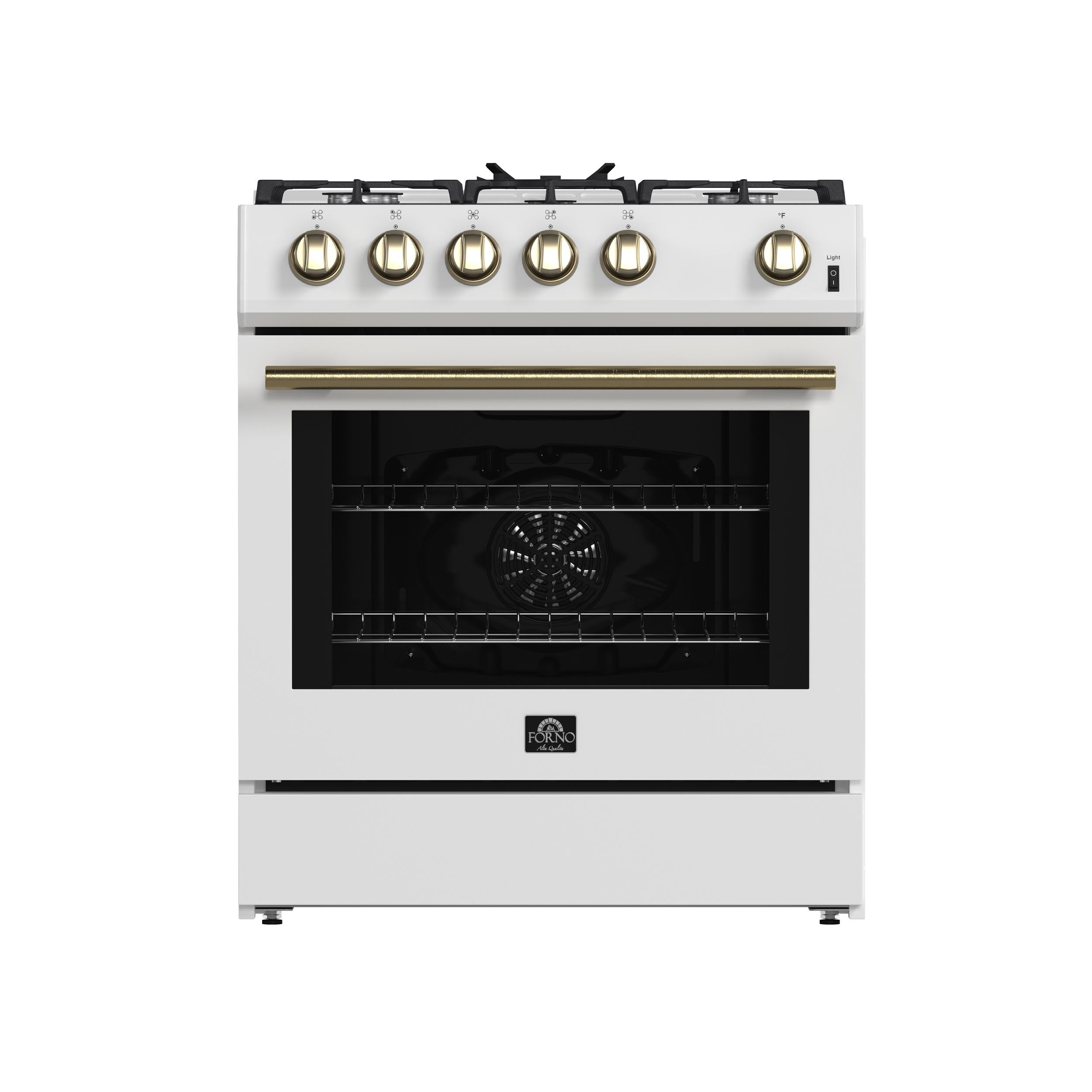 Forno FFSGS111630WHT Forno Leonardo Espresso 30-Inch White Gas Range, 5 Burners, 39,500 Btu, 5 Cu.Ft Convection Oven
