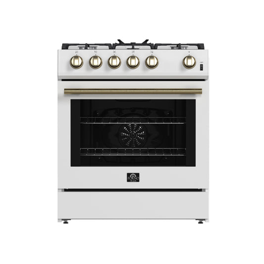 Forno FFSGS111630WHT Forno Leonardo Espresso 30-Inch White Gas Range, 5 Burners, 39,500 Btu, 5 Cu.Ft Convection Oven
