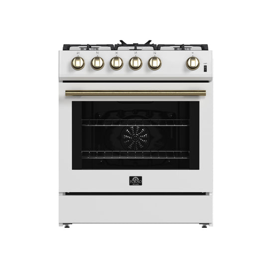 Forno FFSGS111630WHT Forno Leonardo Espresso 30-Inch White Gas Range, 5 Burners, 39,500 Btu, 5 Cu.Ft Convection Oven