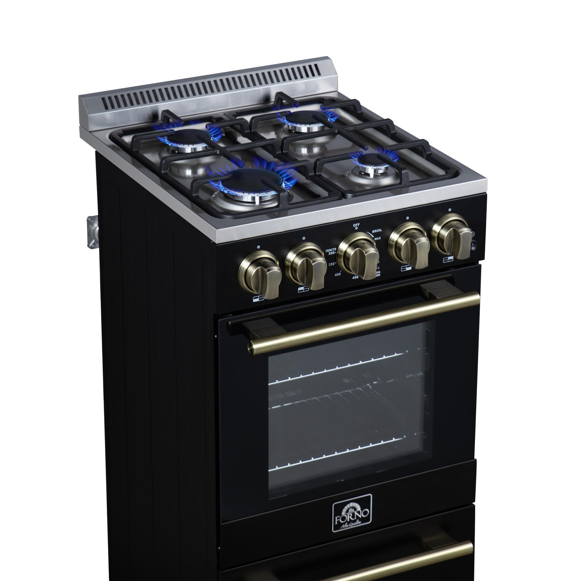 Forno FFSGS626520BLK Forno Lamazze 20 Inch Freestanding Gas Range In Black, Compact Design