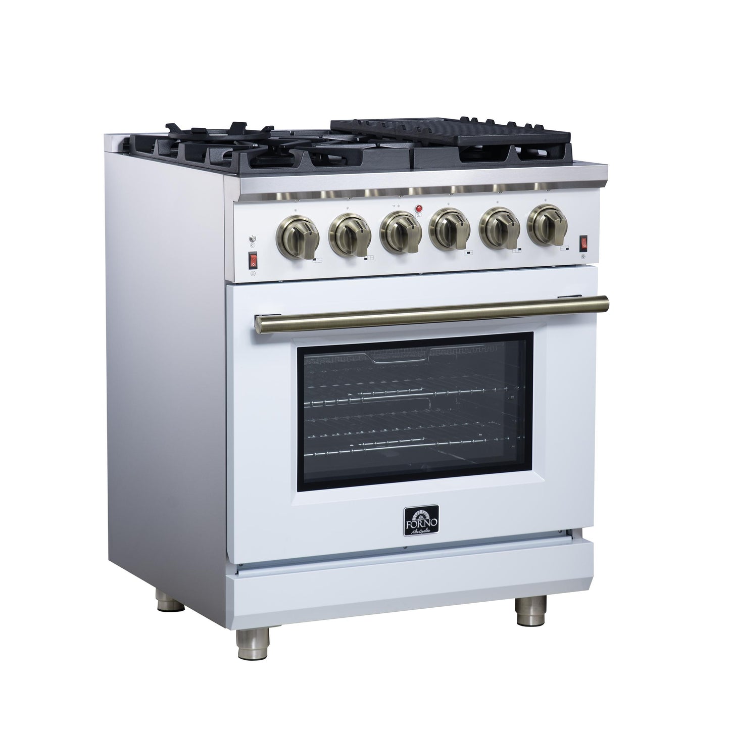 Forno FFSGS623930WHT Forno Massimo 30-Inch White Freestanding Gas Range, 5 Burners, True Convection Oven