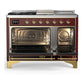 Ilve UM48FSNR3BUG Ilve Um48Fsnr3Bug Majestic Iii 48 Inch Dual Fuel Range With 5 Black Brass Burners, Griddle And French Top, Dual Function Burner Up To 25,000 Btu (Natural Gas, Triple Glass Door, Burgundy, Brass)