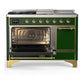 Ilve UM48FSQNR3EGG Ilve Um48Fsqnr3Egg Majestic Iii 48 Inch Dual Fuel Range With 5 Black Brass Burners, Griddle And French Top, Dual Function Burner Up To 25,000 Btu (Natural Gas, Solid Door, Emerald Green, Brass)