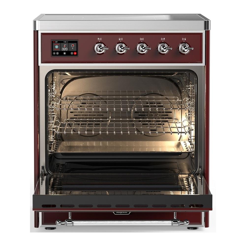Ilve UMIB30NR3BUC Ilve Umib30Nr3Buc Majestic Iii 30 Inch Induction Range With 4 Elements, 4 Cu. Ft. Oven Capacity (Triple Glass Door, Burgundy, Chrome)