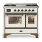Ilve UMD40FNR3AWB Ilve Umd40Fnr3Awb Majestic Iii 40 Inch Dual Fuel Range With 6 Burners And Griddle, Dual Function Burner Up To 25,000 Btu (Natural Gas, Triple Glass Door, Antique White, Burnished)