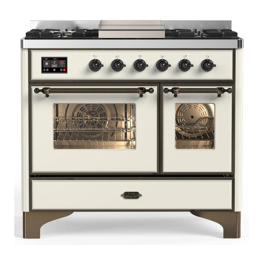 Ilve UMD40FNR3AWB Ilve Umd40Fnr3Awb Majestic Iii 40 Inch Dual Fuel Range With 6 Burners And Griddle, Dual Function Burner Up To 25,000 Btu (Natural Gas, Triple Glass Door, Antique White, Burnished)