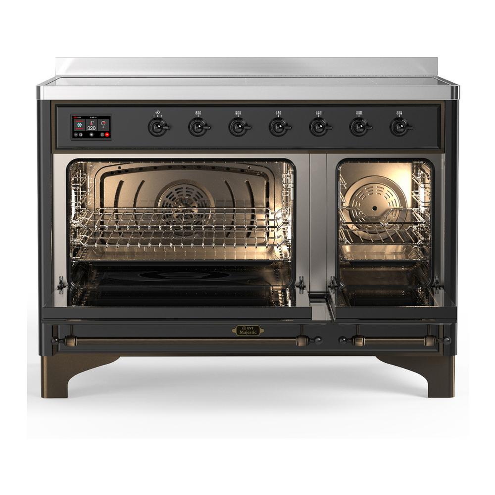 Ilve UMIB48QNR3MGB Ilve Umib48Qnr3Mgb Majestic Iii 48 Inch Induction Range With 6 Elements, 5.02 Cu. Ft. Total Oven Capacity (Solid Door, Graphite Matte, Burnished)