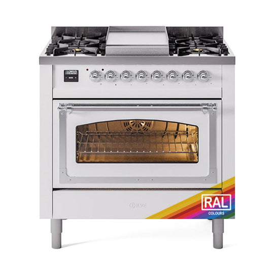 Ilve UN36FNMPRAC Ilve Un36Fnmprac Nostalgie Ii Noblesse 36" Dual Fuel Range (Natural Gas, Triple Glass Door, Ral, Chrome)